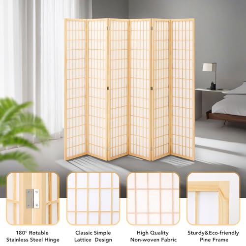 6 Panel Natural Wood Room Divider D80089