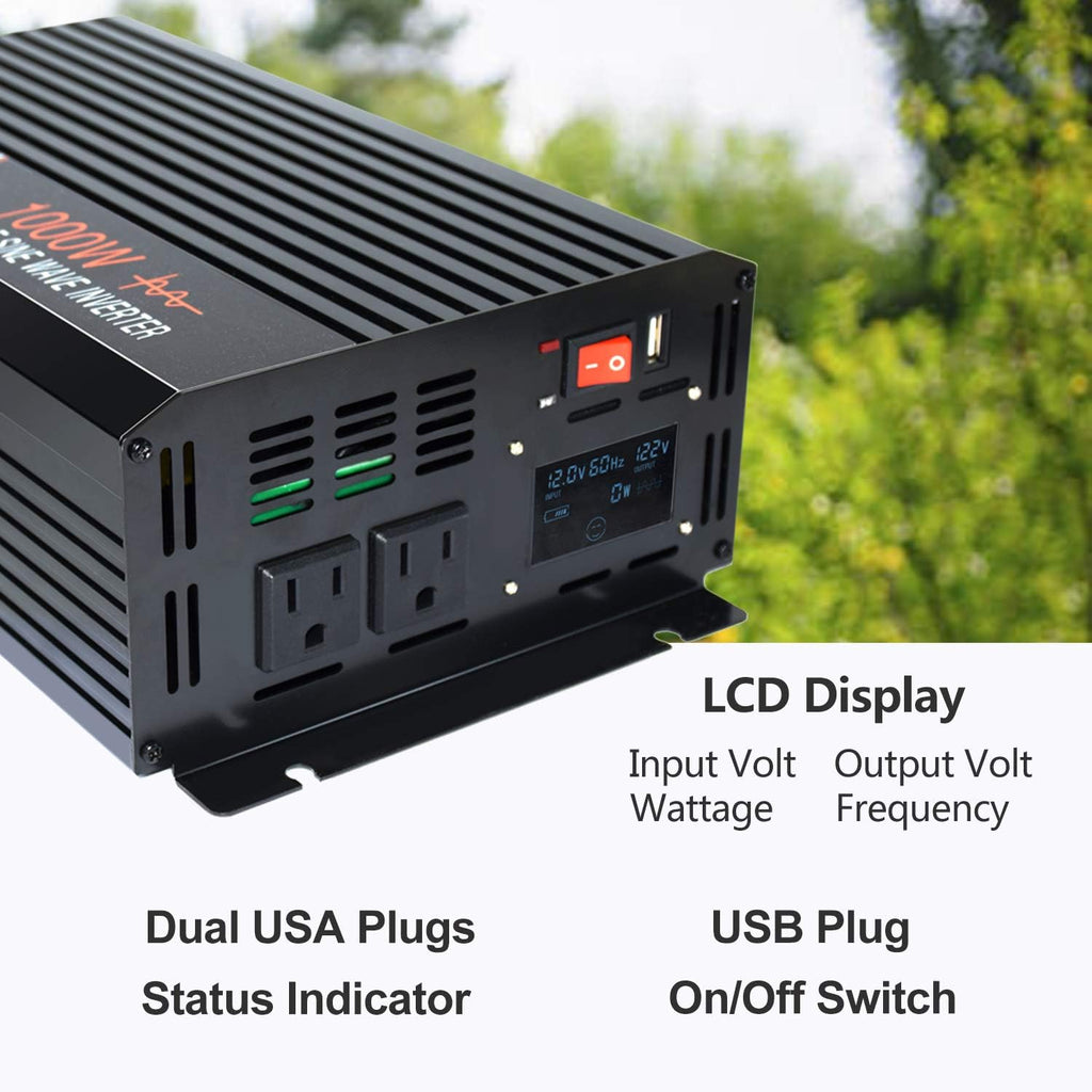 1500 Watt Pure Sine Wave Inverter 12v DC to AC 110v 120v with LCD Display P53133