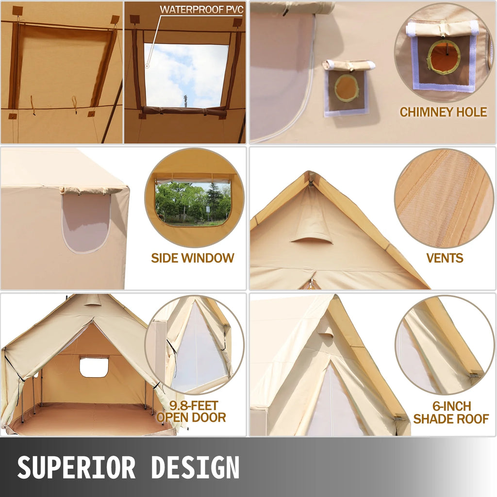 Canvas Wall Tent 10x12ft with PVC Storm Flap Waterproof with Stove Hole V70861