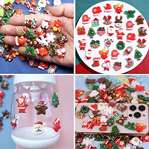 100pcs Christmas Slime Flatback Charms, Assorted Craft Resin Ornaments Miniature Ornaments Set O522653