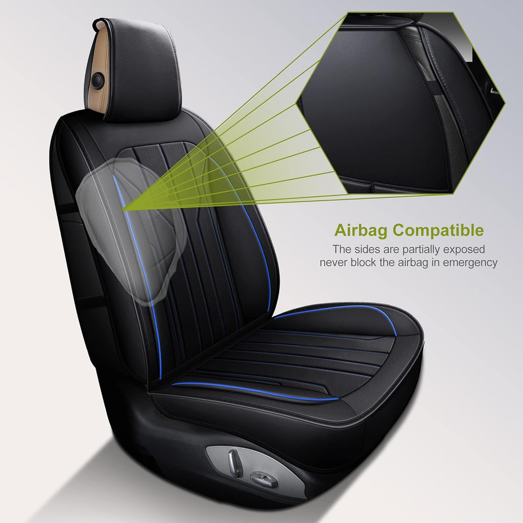 Leather Car Seat Covers Front Pair Black Blue K220
