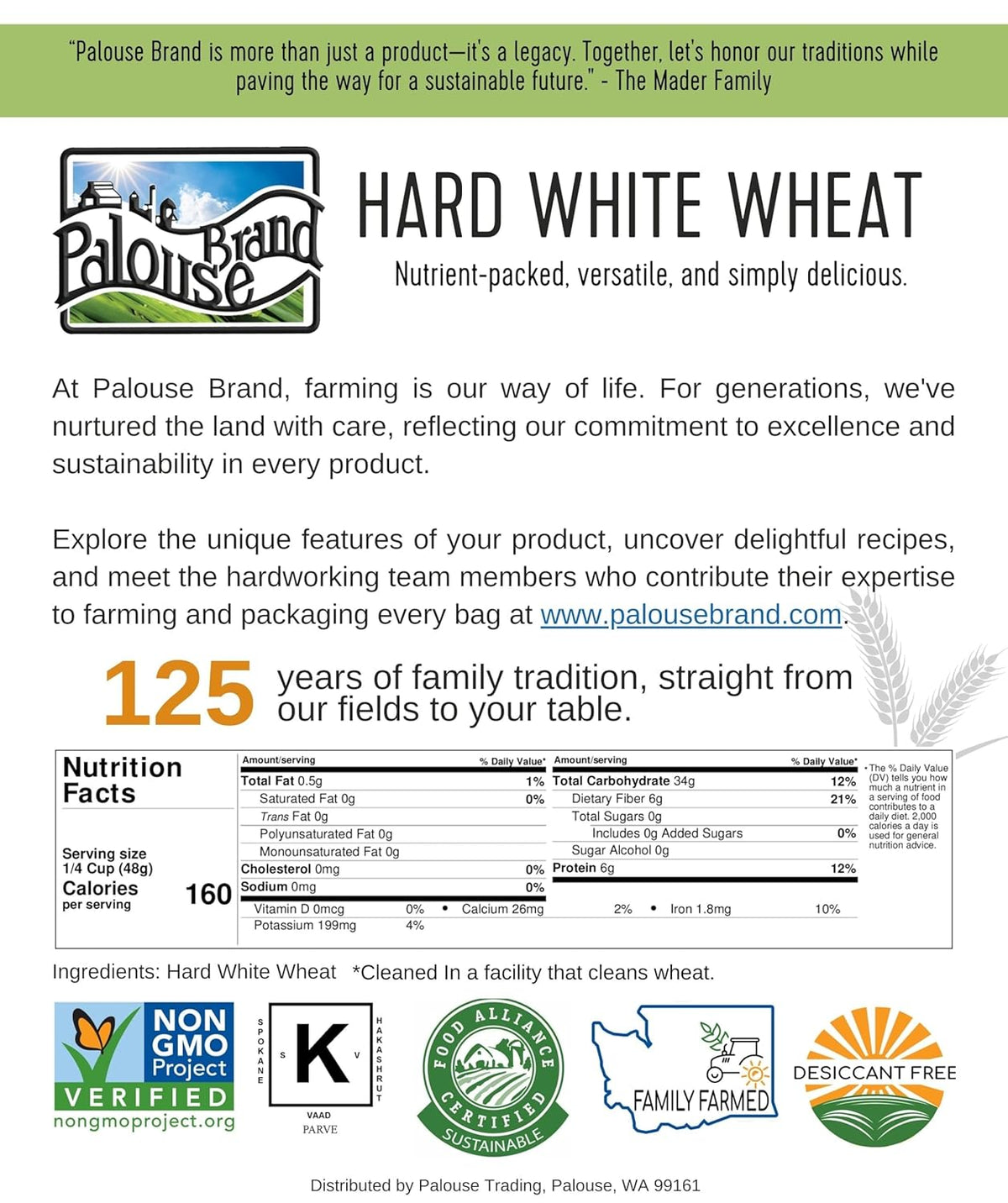 Hard White Wheat Berries 100 LBS Non-GMO Kosher T30471