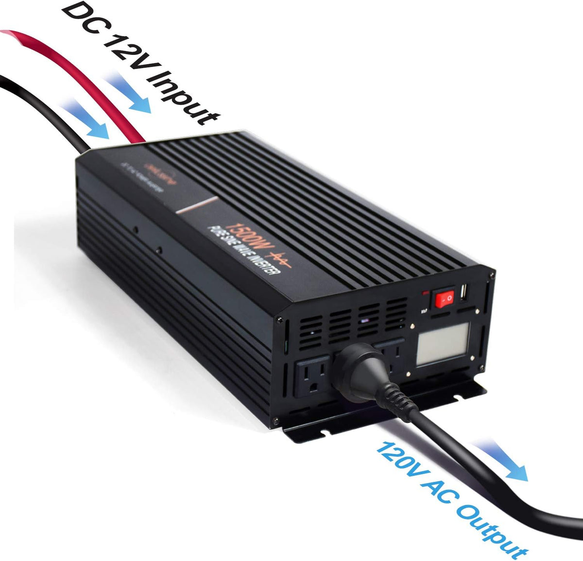 1500 Watt Pure Sine Wave Inverter 12v DC to AC 110v 120v with LCD Display P53133