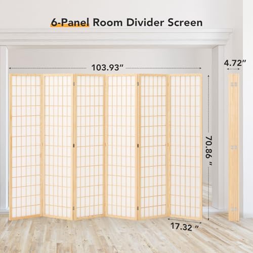 6 Panel Natural Wood Room Divider D80089