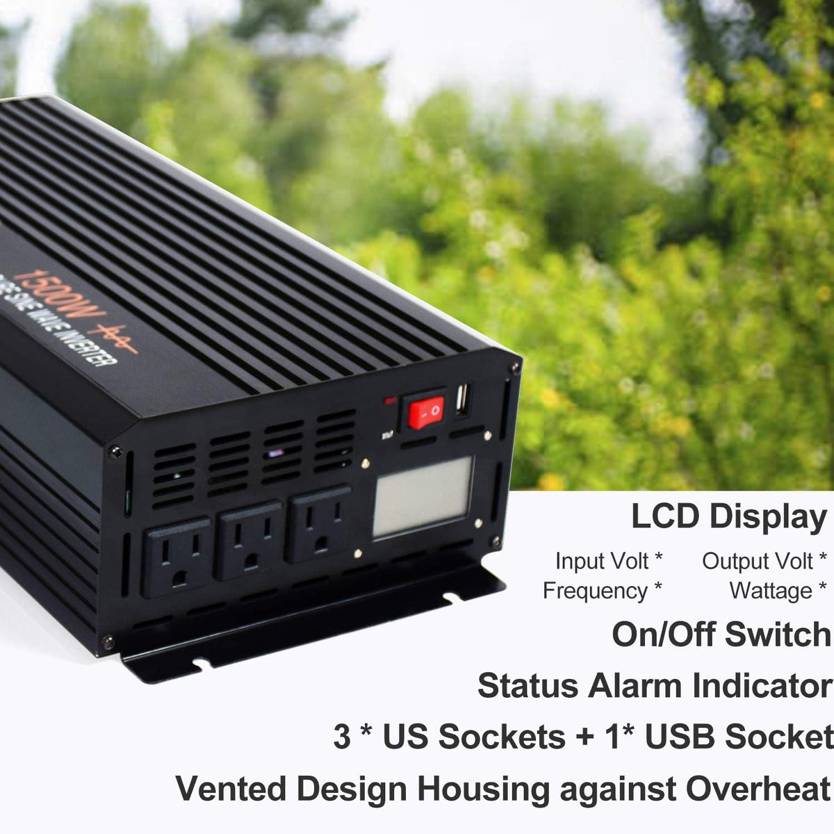 1500 Watt Pure Sine Wave Inverter 12v DC to AC 110v 120v with LCD Display P53133