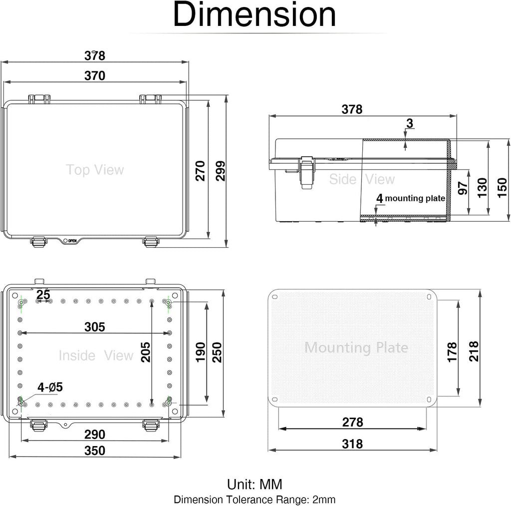 Hinged Cover Stainless Steel Latch Junction Box with Mounting Plate, ABS Plastic IP67 Waterproof Grey T23642