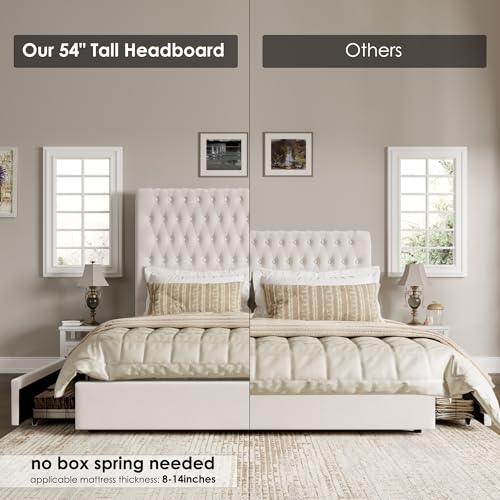 Beige Velvet Upholstered King Size Bed Frame with 4 Under-bed Storage Drawers B155733