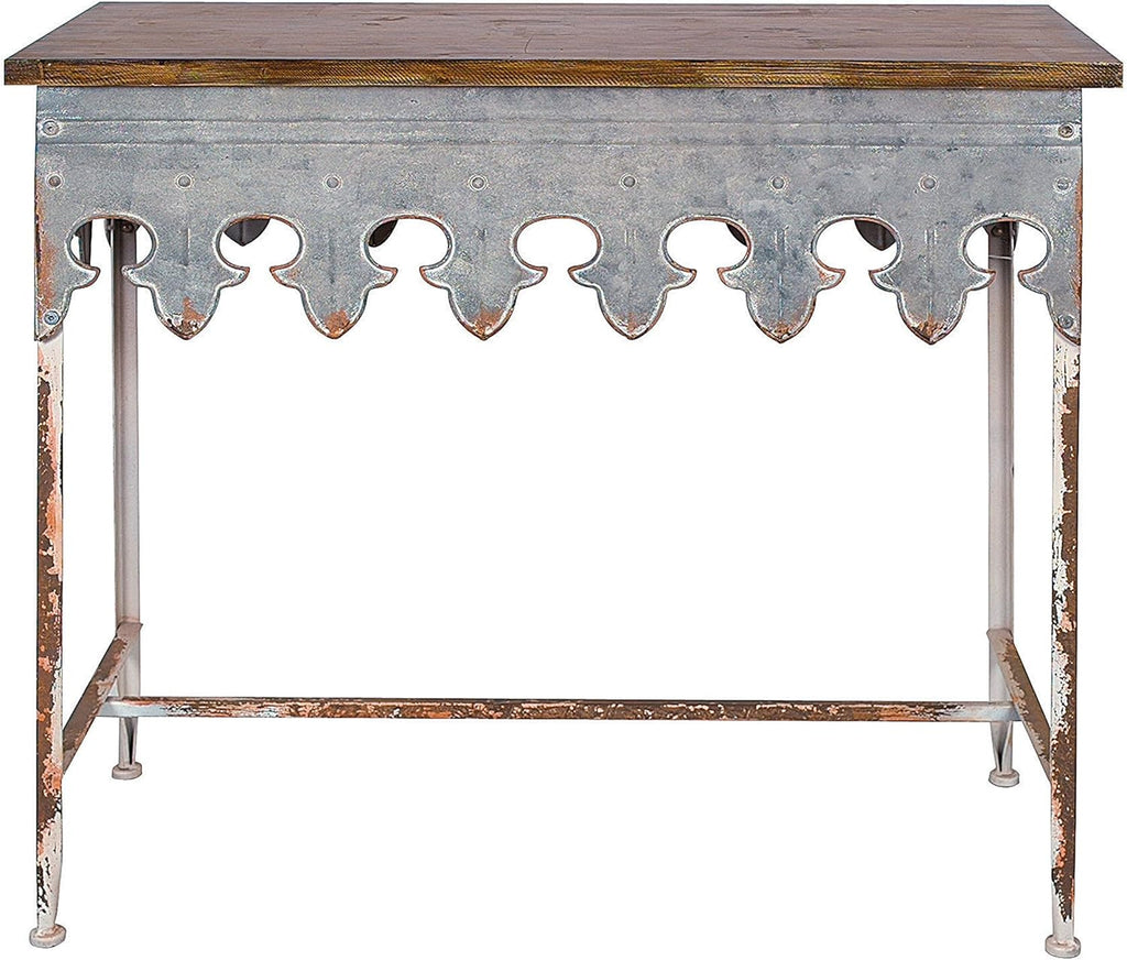Metal Scalloped Edge Table with Wood Top L936