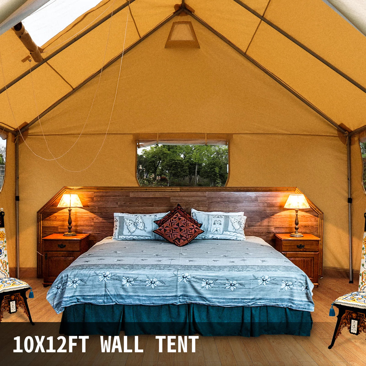 Canvas Wall Tent 10x12ft with PVC Storm Flap Waterproof with Stove Hole V70861