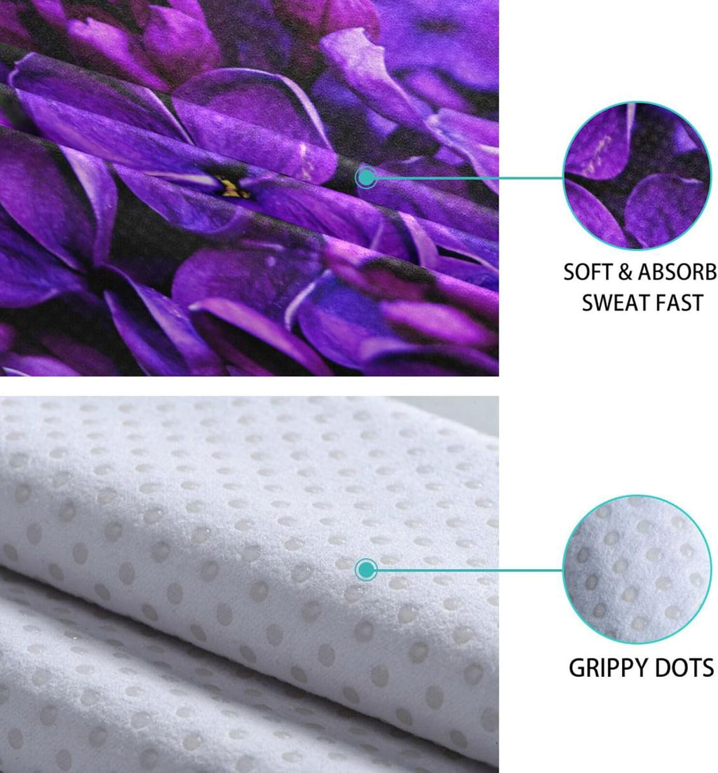 Lilac Purple Floral Non Slip Yoga Towel 73x 27 Inch with Storage Bag B927