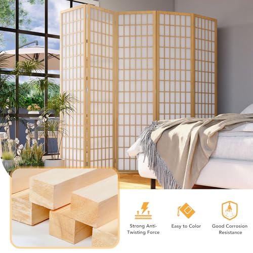 6 Panel Natural Wood Room Divider D80089
