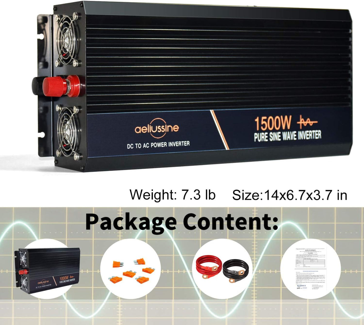 1500 Watt Pure Sine Wave Inverter 12v DC to AC 110v 120v with LCD Display P53133