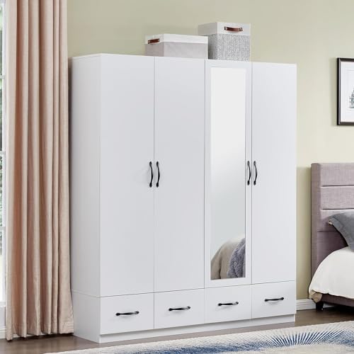 White 2 Door Wooden Wardrobe Closet with Storage Drawers O5913