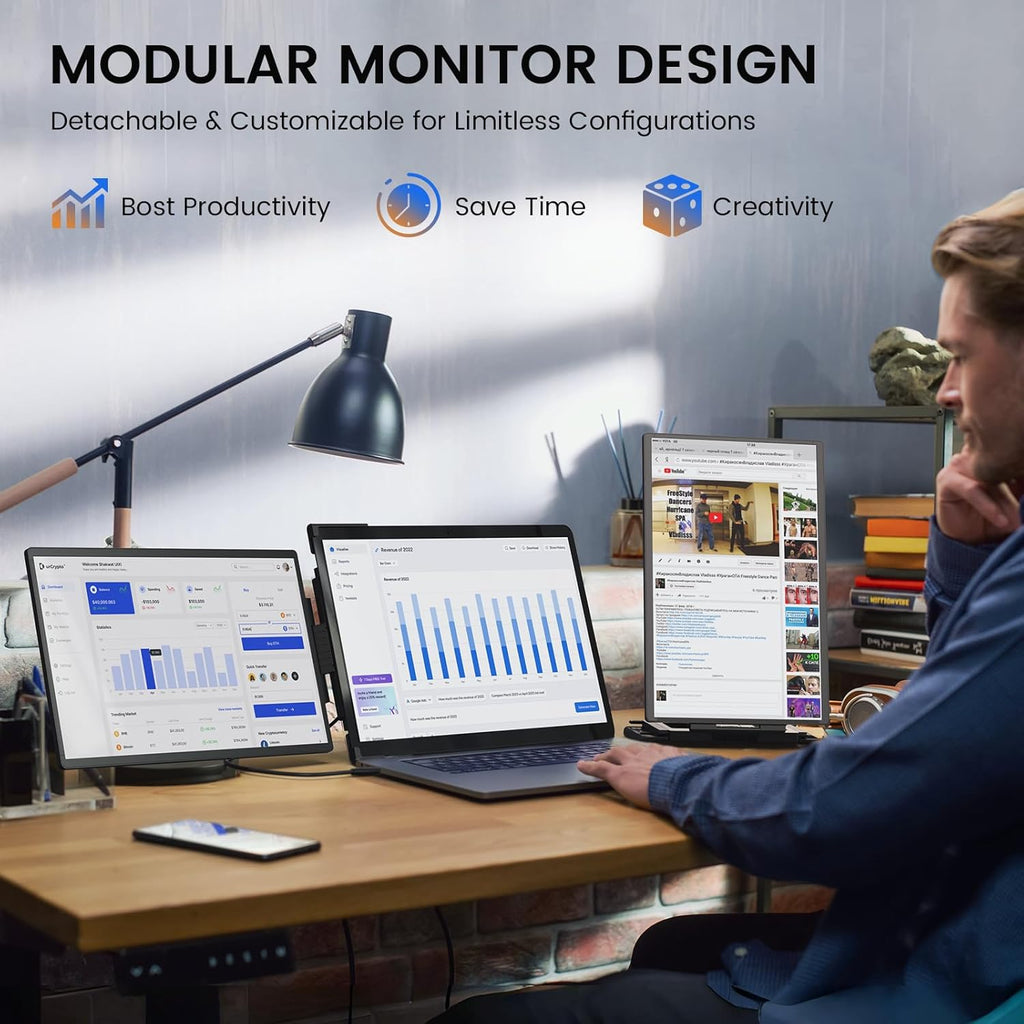 14" FHD 1200P Triple Detachable Laptop Monitor X567