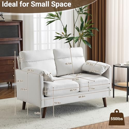 Beige Mini Loveseat Sofa with Suede Nap Upholstery P64347