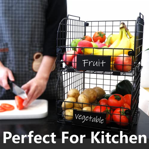 4 Pack 12"x10.4"x7.8" Black Metal Stackable Baskets J187