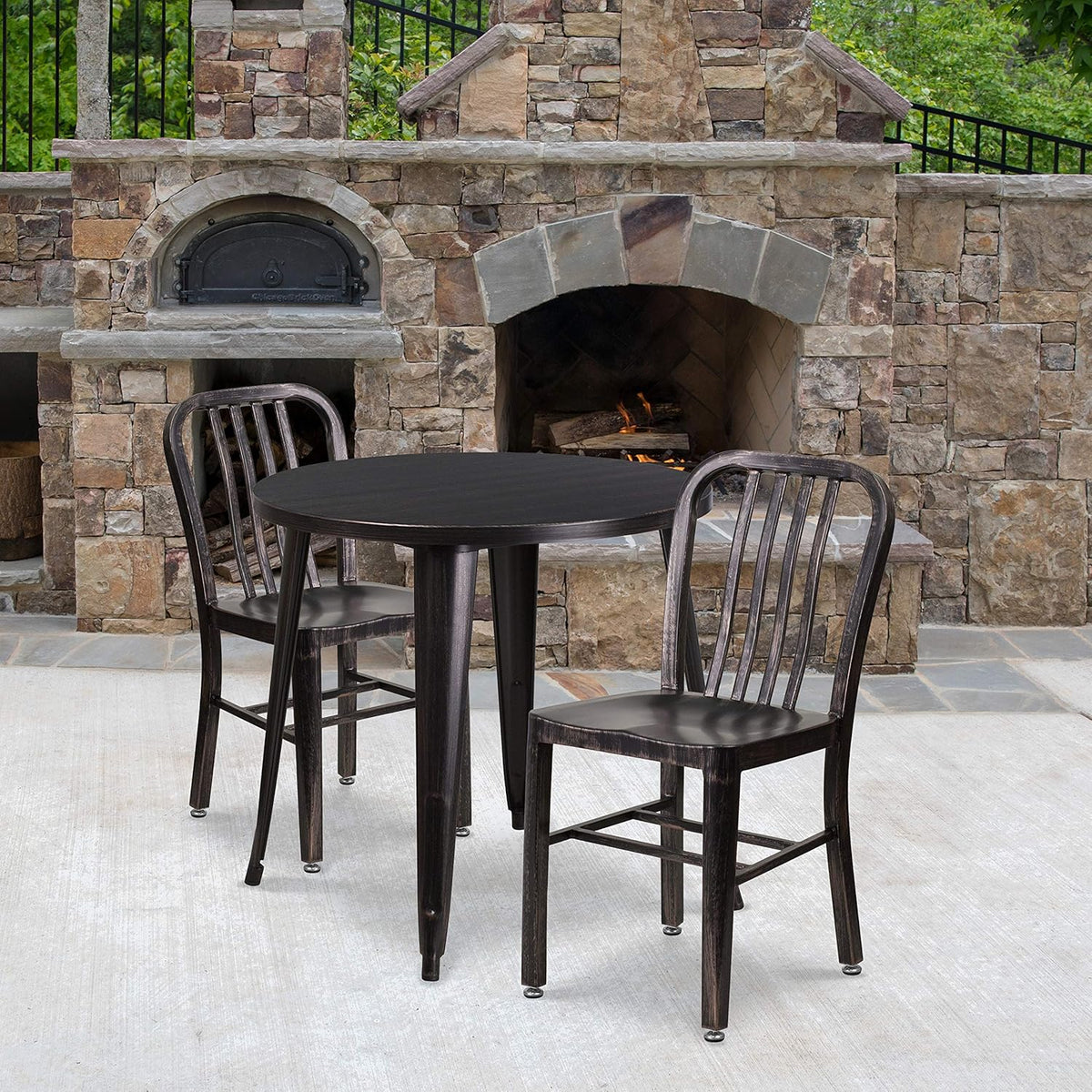 30 Round White Metal Indoor-Outdoor Table Set with 2 Chairs R80424