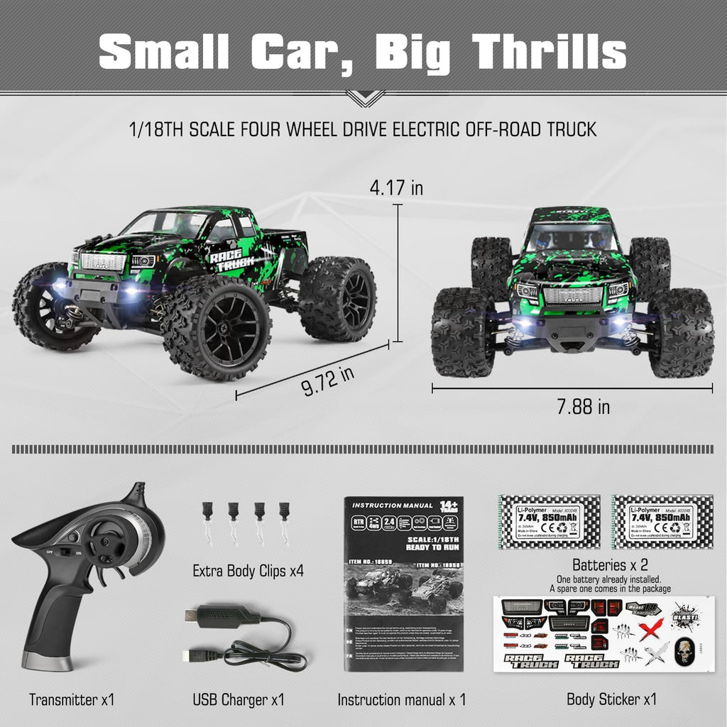 1:18 Scale 4WD Electric RC Car with 2.4 GHz Remote Control W445611