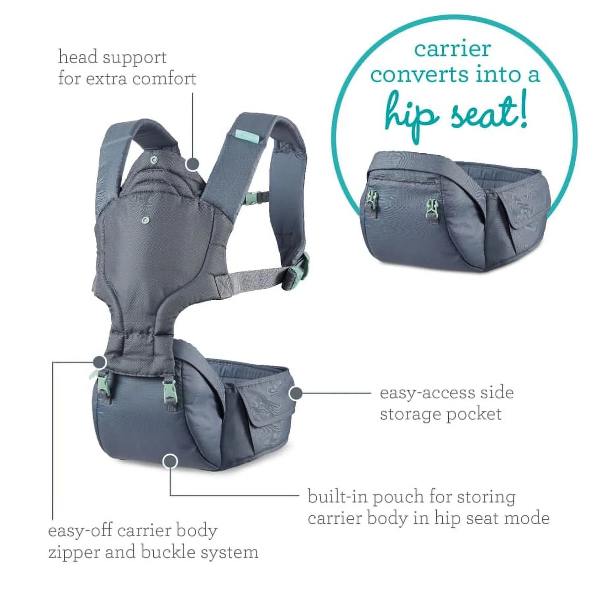 Gray 5-in-1 Hip Seat Baby Carrier U295810