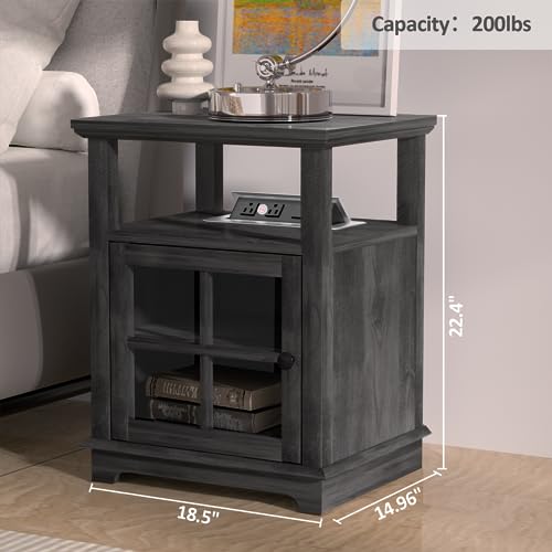 White Nightstand with Charging Station and Adjustable Shelf O9785