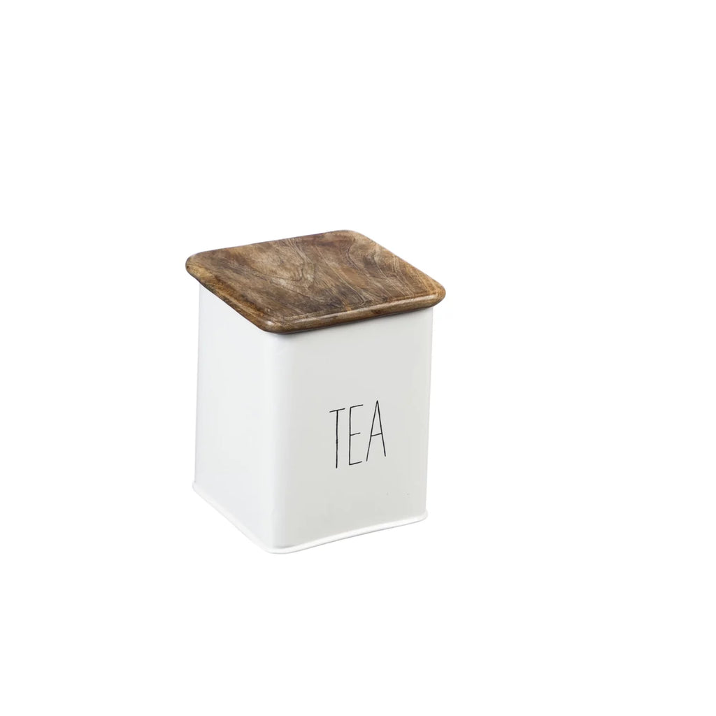 White 5 Piece Kitchen Canisters with Wooden Top Set C2721