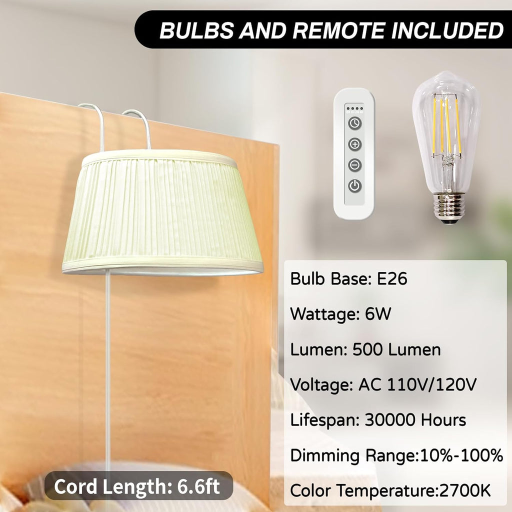 Bed Reading Light with Adjustable Hook and Fabric Shade D7127