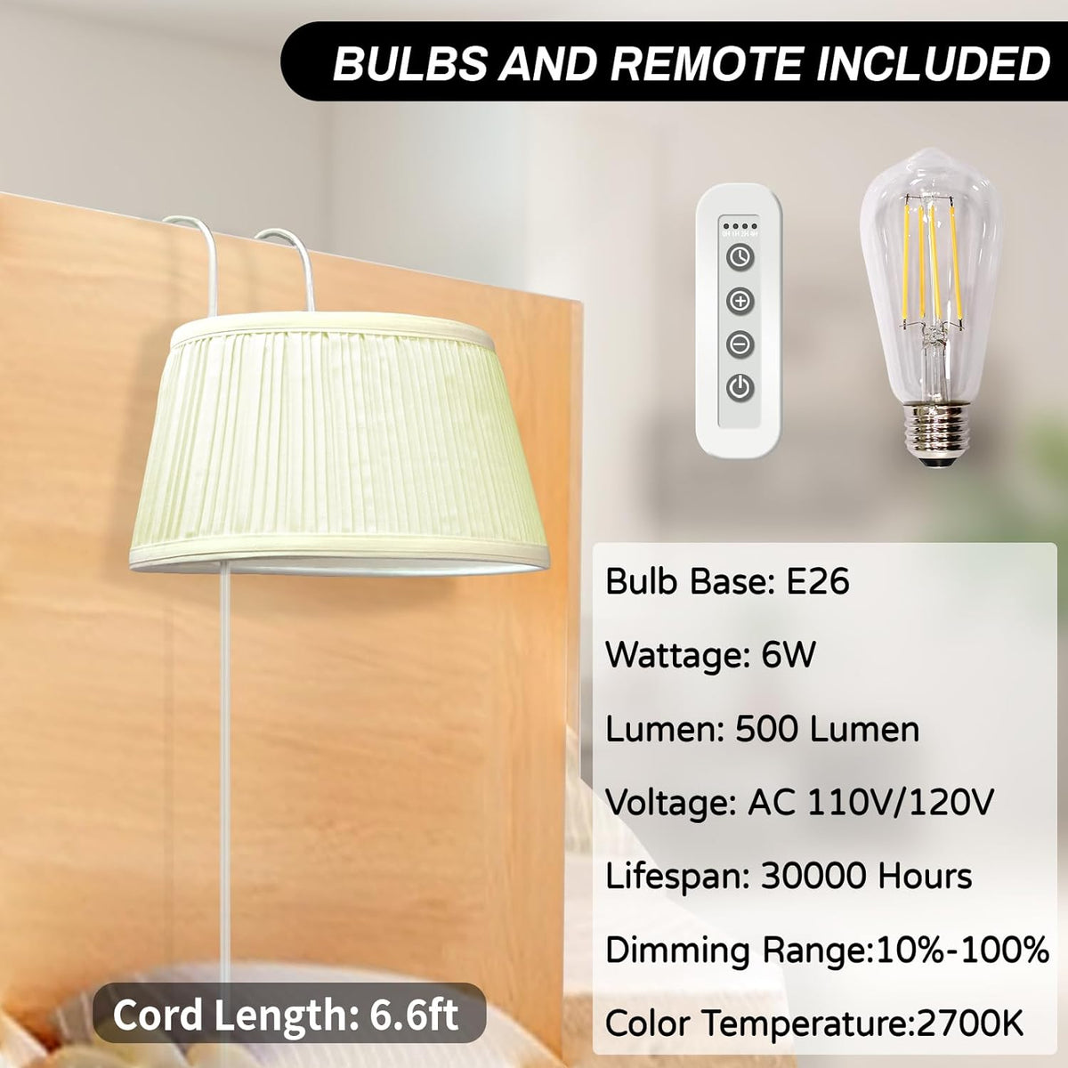 Bed Reading Light with Adjustable Hook and Fabric Shade D7127