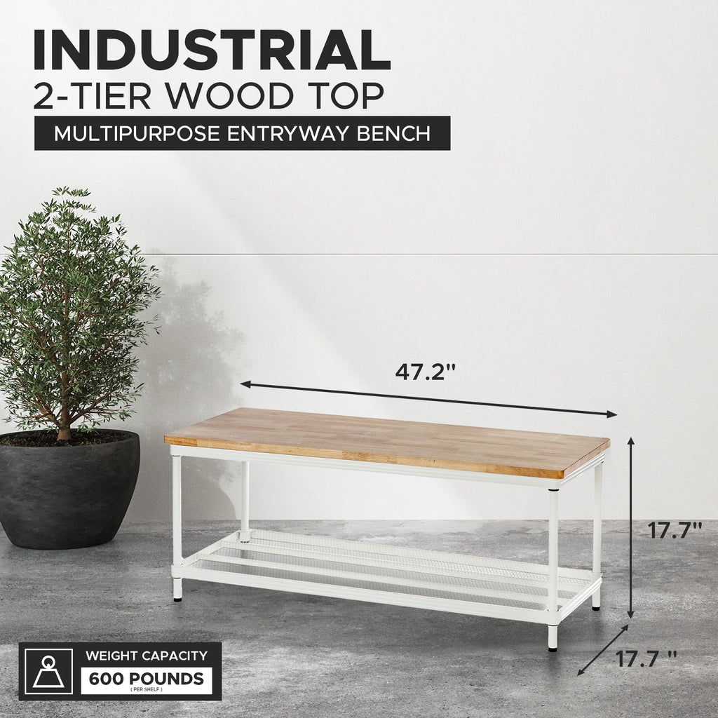 2-Tier White Metal Storage Shelving Unit Q5978