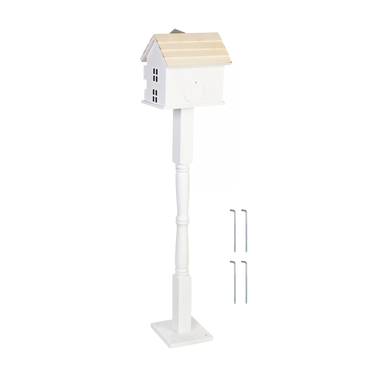 White Birdhouse with Post N62469