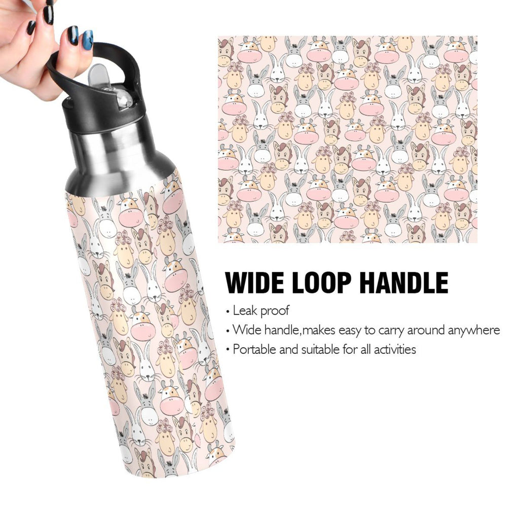 Cartoon Cow Insulated Stainless Steel Water Bottle with Straw Lid, 20 oz V798