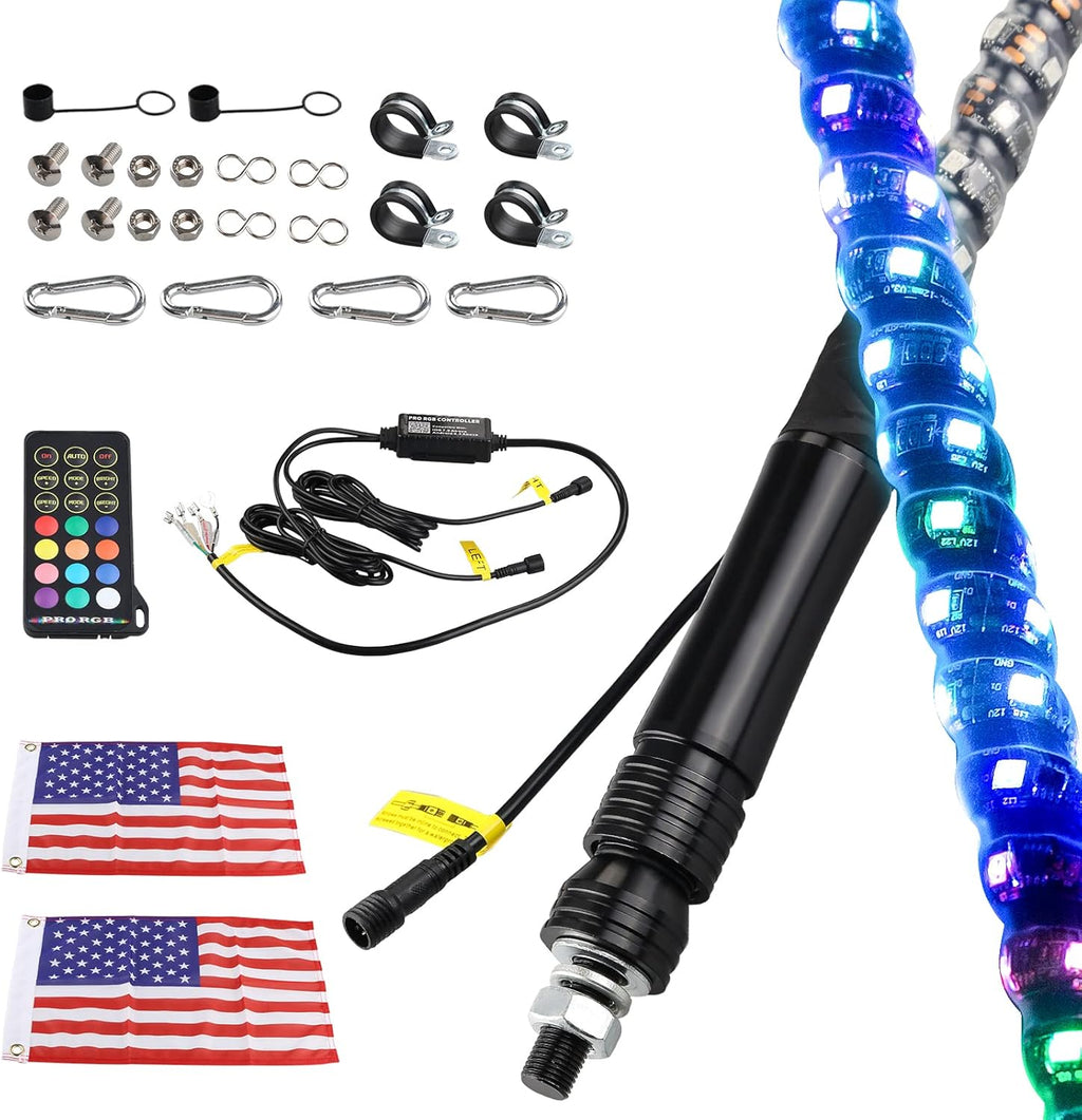 2pc 3ft LED Whip Lights RGB Spiral Whip Lights with Remote Control I8068