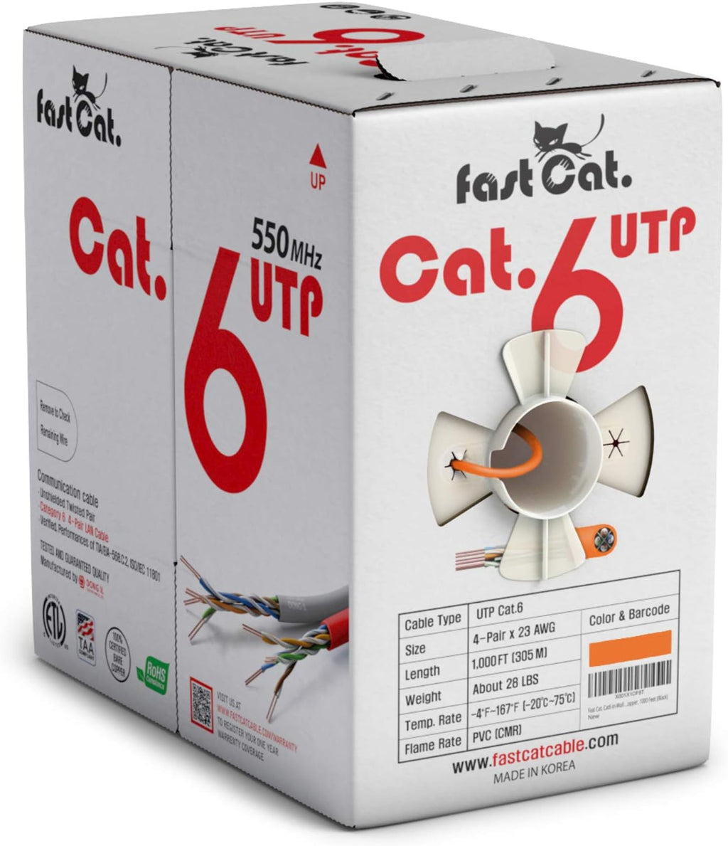Cat6 Ethernet Cable 1000ft 23 AWG CMR Solid Bare Copper UTP LAN Cable White R843