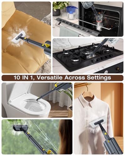 10-in-1 Steam Mop with Detachable Handheld Steamer, 350ml Tank, 2-Level Control and Swivel Head, Gray K9025