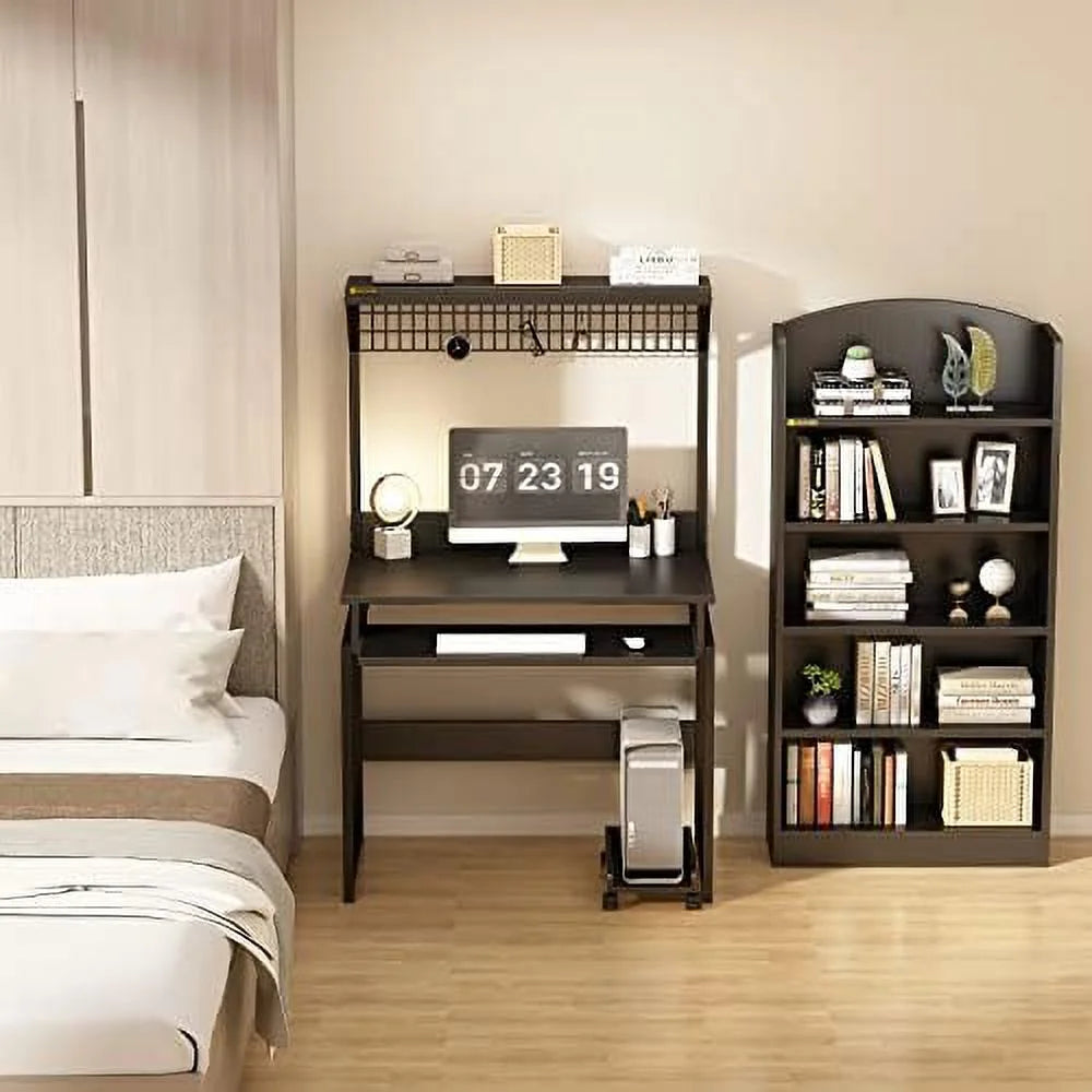 51 Inch Computer Desk with Metal Legs and Upper Shelves A787369
