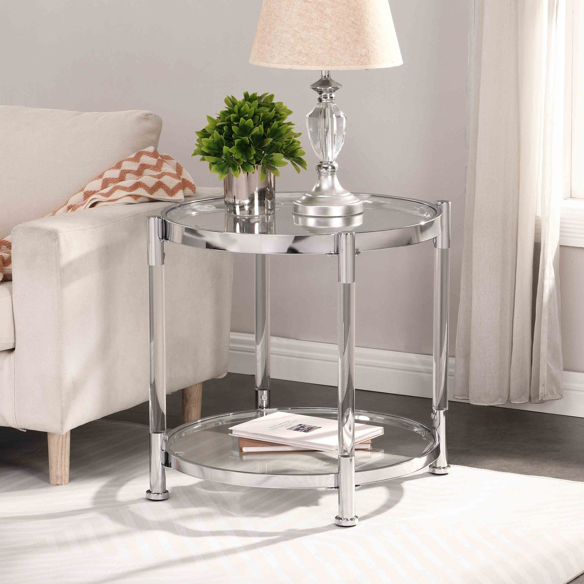 Contemporary Acrylic End Table with Tempered Glass Top Q924994