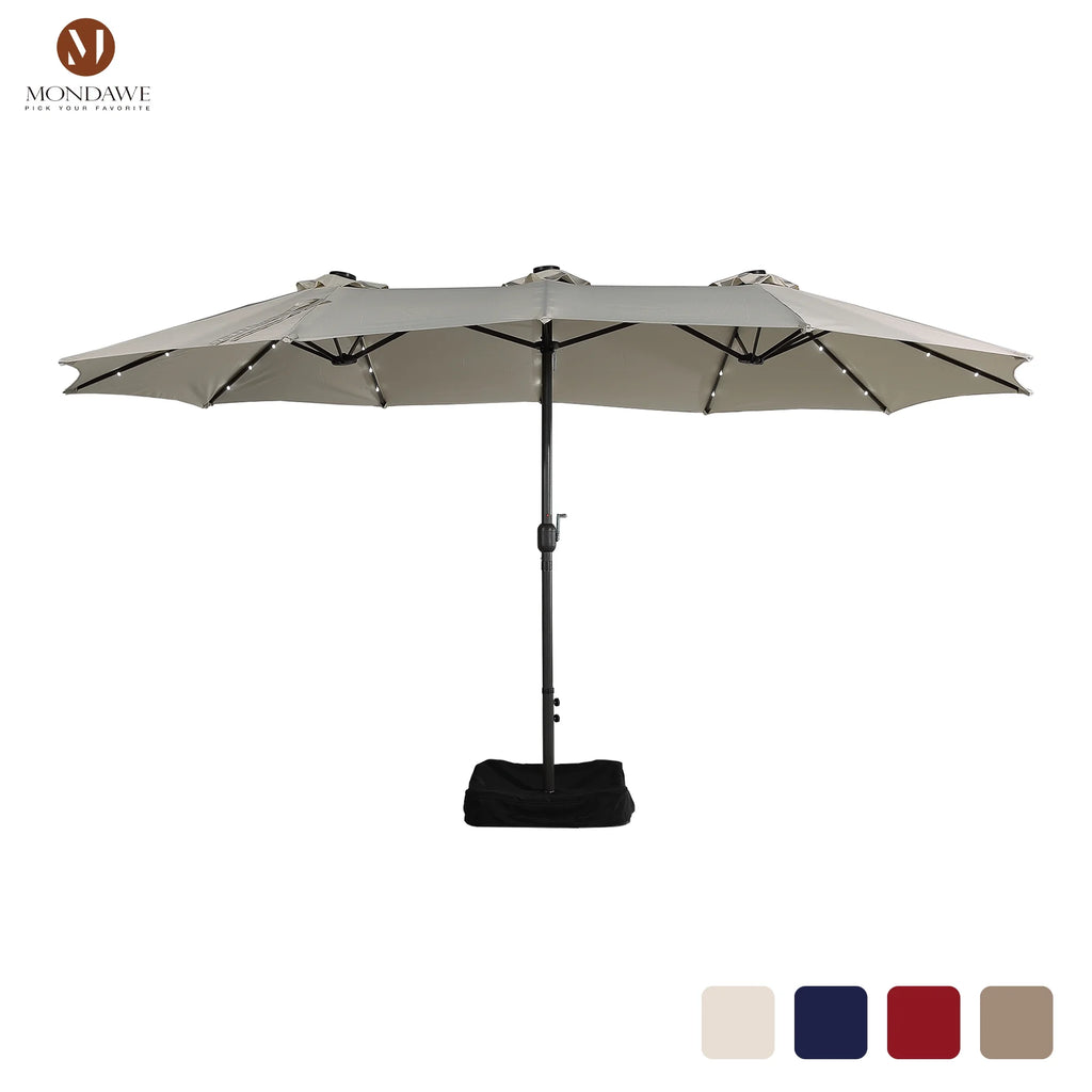 15ft Double-Sided Patio Umbrella with Solar Lights and Base H253476