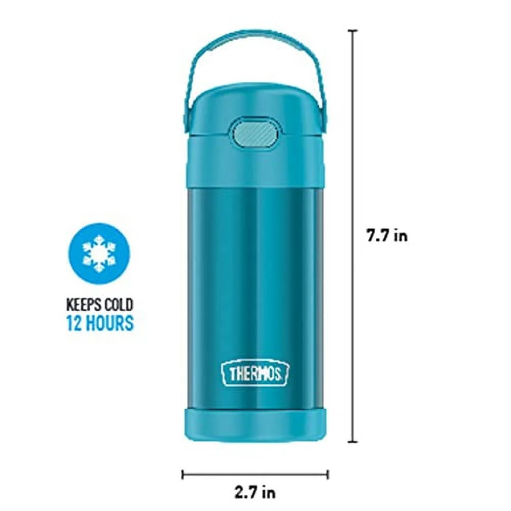 Teal 12 Ounce Stainless Steel Vacuum Insulated Kids Straw Bottle W90337