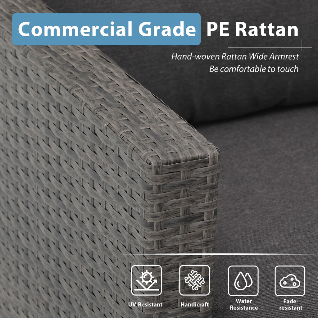 3 Pieces PE Wicker Rattan Patio Conversation Set with Cushions and Tempered Glass Coffee Table P922069