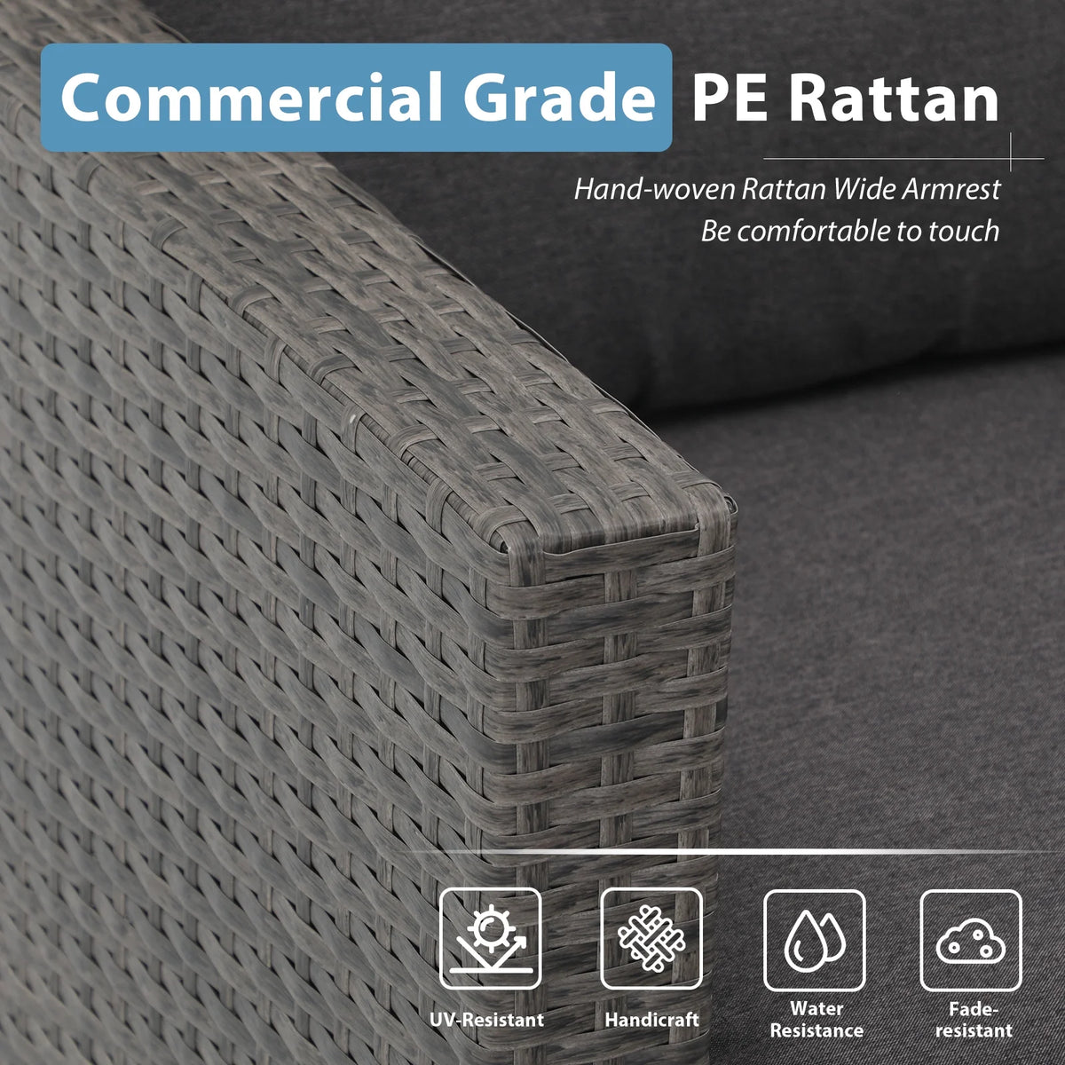 3 Pieces PE Wicker Rattan Patio Conversation Set with Cushions and Tempered Glass Coffee Table P922069