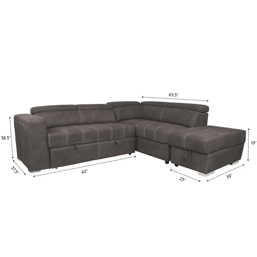 Brown 3-Piece Corner Sleeper Sectional with Storage Ottoman H206741