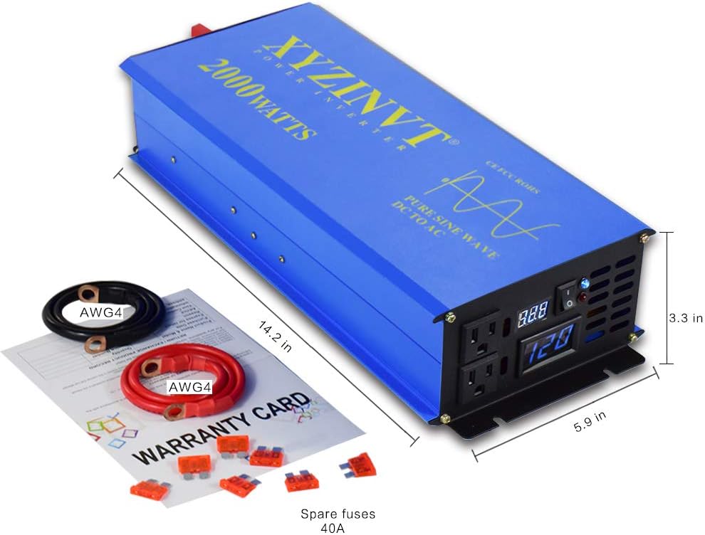 2000 watt Pure Sine Wave Power Inverter DC 12V to AC 120V with LED Display and Wireless Remote Controller A31239