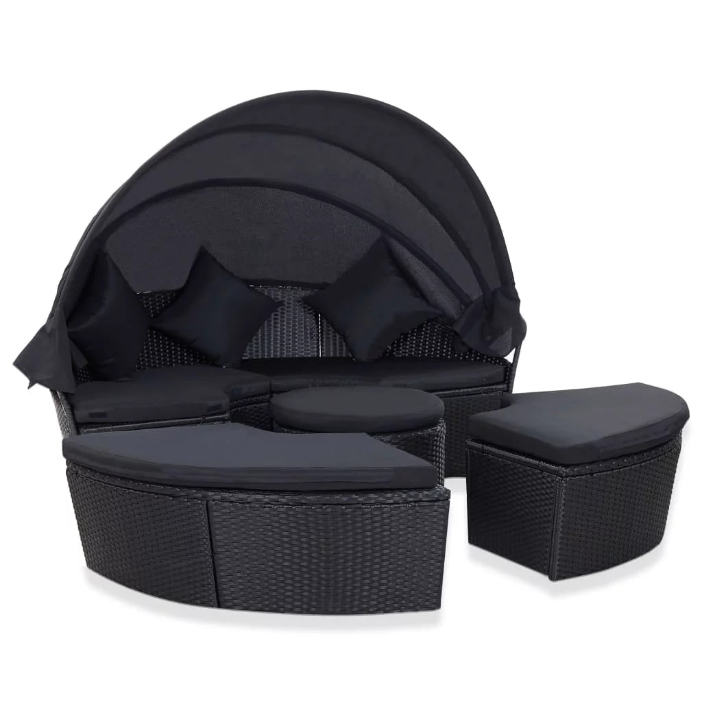 Patio Bed with Canopy Poly Rattan Black M48528