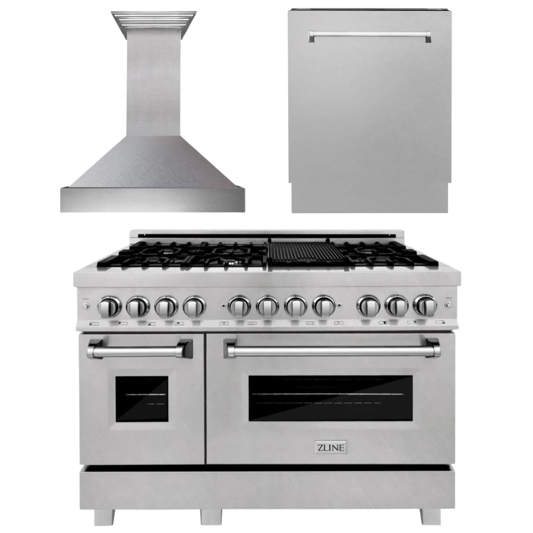 48 in. Dual Fuel Range, Range Hood and Dishwasher G85879