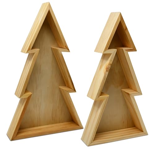 Wooden Christmas Tree Trays Set of 2 E234