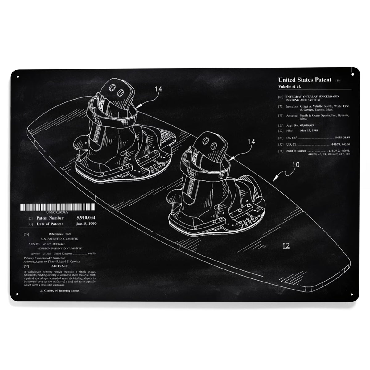 Blackboard Patent Wakeboard Metal Sign Decor B436884