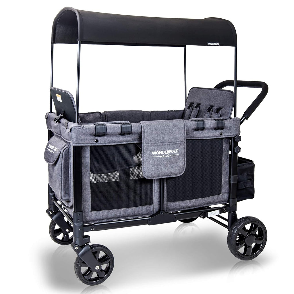 4 Seater Quad Stroller Wagon with Removable Raised Seats, Gray B581