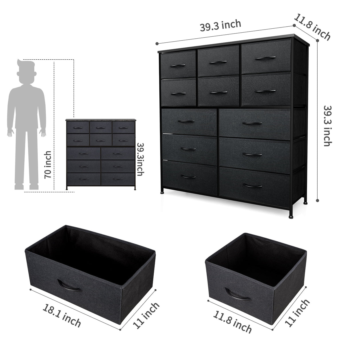 Black Gray 12 Drawer Dresser Tower Unit R909158