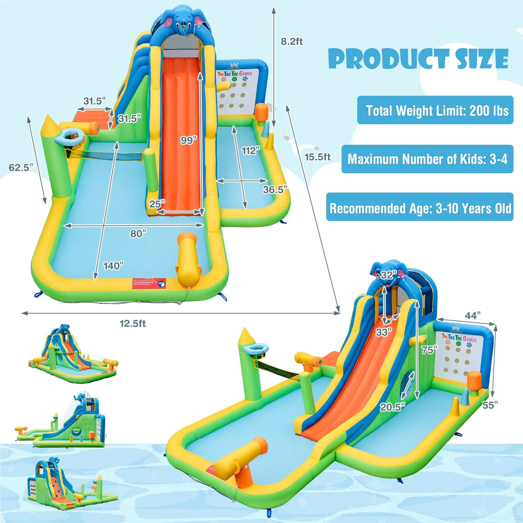 Inflatable Water Slide 9-in-1 Water Park with Splash Pool Q35738