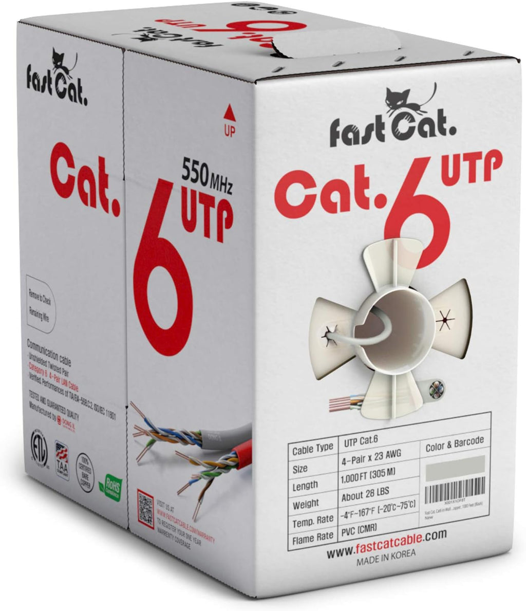 Cat6 Ethernet Cable 1000ft 23 AWG CMR Solid Bare Copper UTP LAN Cable White R843