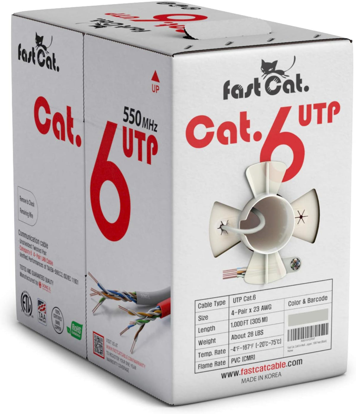 Cat6 Ethernet Cable 1000ft 23 AWG CMR Solid Bare Copper UTP LAN Cable White R843